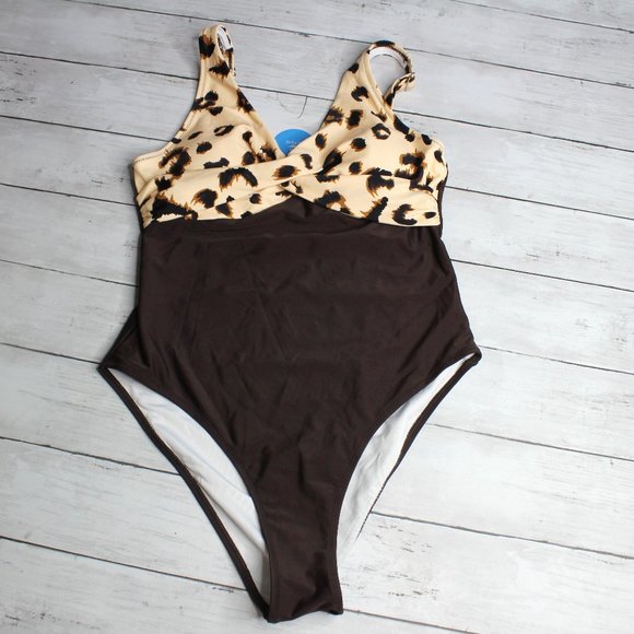 Cupshe Women's 1 Pc Swimsuit Size M Brown Animal Print - Picture 1 of 6